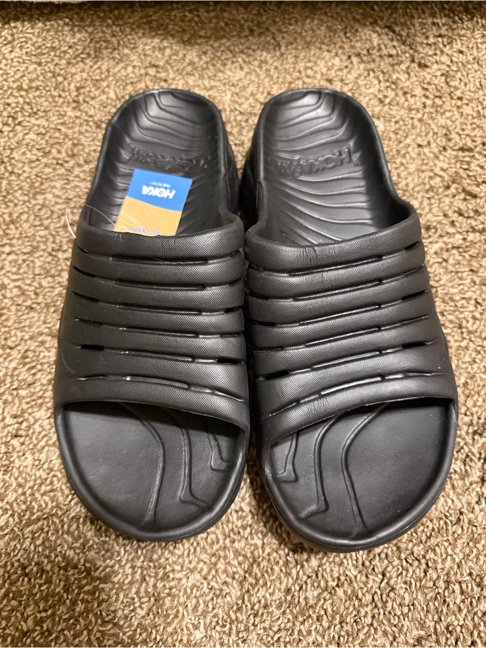 New Hoka one one recovery Unisex M 9 Wo11 Black Slide Sandals with Vent Straps